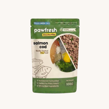 Fresh Salmon and Cod Dog Food Meal Pack with gently-cooked salmon and cod fish and whole real ingredients, nutritionally formulated for dogs.