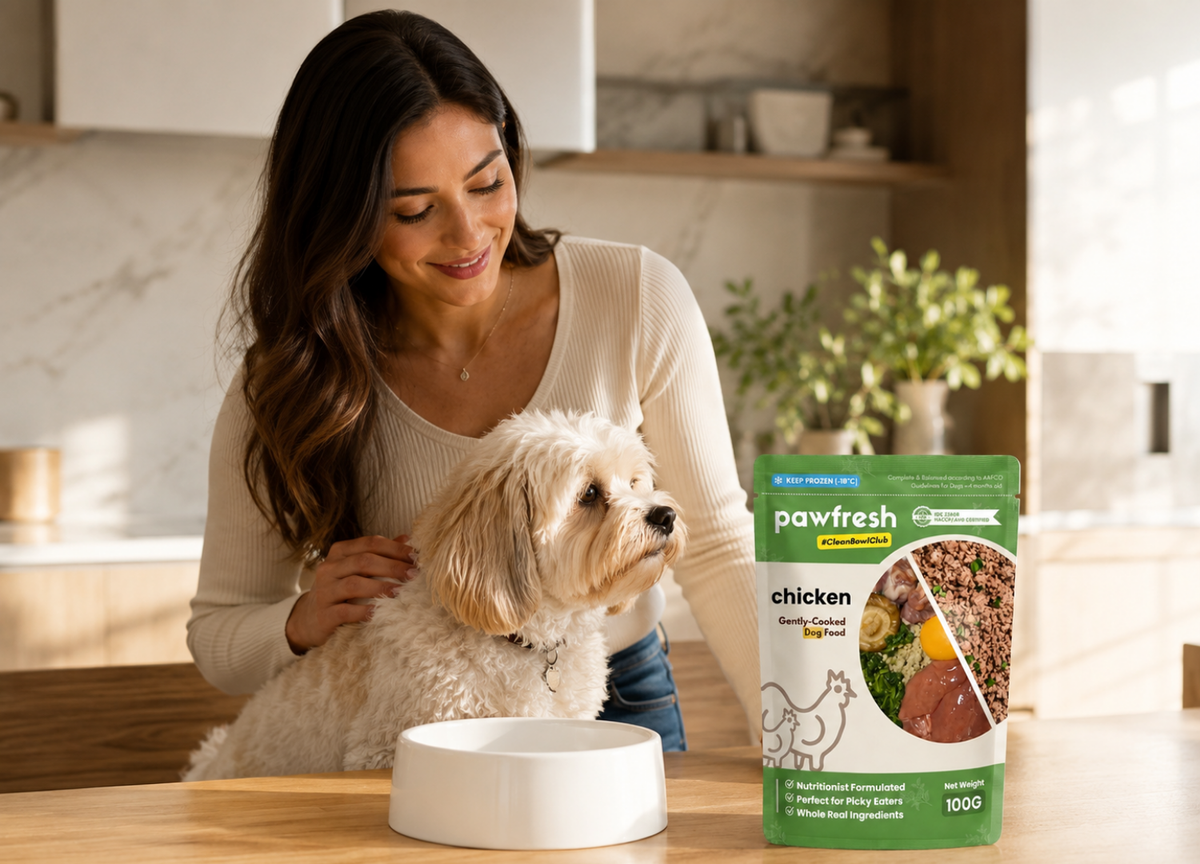 Dog with PawFresh meal packs